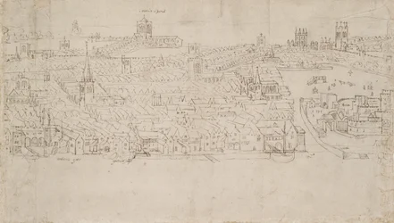 Panorama over London sett fra Southwark: Billingsgate til Tower Wharf, 1554