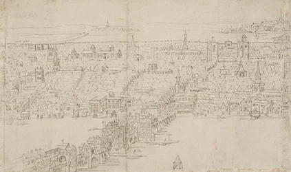 Panorama av London sett fra Southwark: London Bridge, 1554