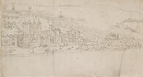 Panorama over London sett fra Southwark: The Tower, 1554
