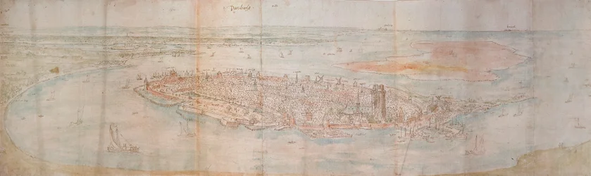 Panoramautsikt over Dordrecht fra et forhøyet punkt mot vest, 1545