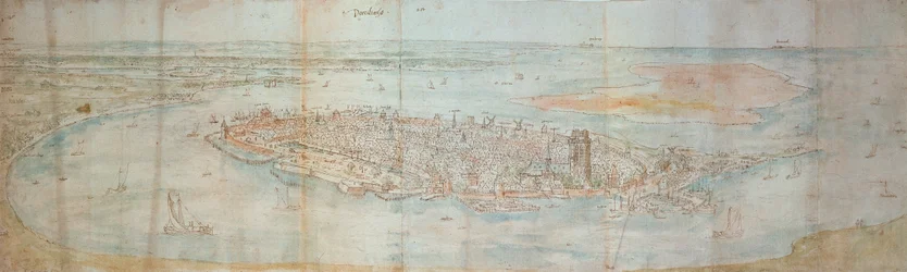 Panoramautsikt over Dordrecht, sett fra et forhøyet punkt mot vest