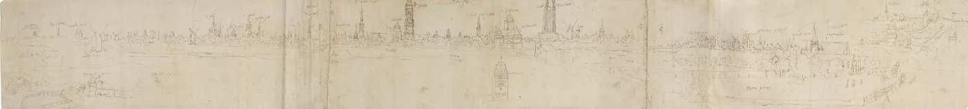 Foreløpig skisse for en utsikt over Brugge fra sørvest, 1558.