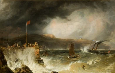 Pakkebåt som går inn i havn, 1855.