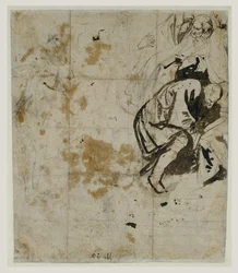 Partial Study of the Entombment (verso) (1617-18) (Sort kritt, penn og brunt blekk, brun og rødlig vask, rød og blå kritt og hvit gouache-forhøyelse)