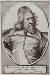 Portrett av Inigo Jones (1573-1652) gravert av Wenceslaus Hollar (1607-77) 1655