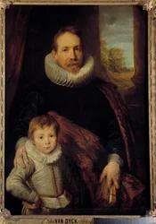 Portrett av en far og hans sønn eller «Portrett av Guillaume Richardot med sin sønn» Faren bærer jordbærkrage. Maleri av Anton (Antoon eller Anthony) van Dyck (1599-1641) 1600-tallet Søn. 1,15x0,83 m - Portrett av en far og hans sønn eller "" Guill