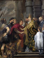 Saint Ambrose sperrer Theodosius fra katedralen i Milano