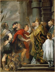 Sankt Ambrosius og keiser Theodosius (maleri på lerret)