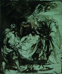 Study for the Entombment (svart kritt/brunt blekk)