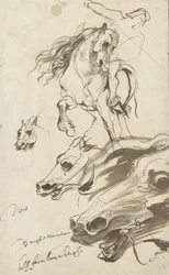 Studie av rytter og hestehode, 1620-1 (penn og wc på papir)