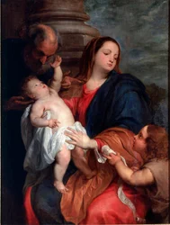 The Holy Family Maleri av Antonie Van Dyck (1599-1641) 1621-1625 ca. Sol. 123x94 cm Gener, samling Banca Carige