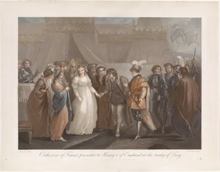 Catherine van Valois og kongen Hendrik V van Engeland Catharine av Frankrike presenterte for Henry V. av England, ved Troy-traktaten (tittel på objekt)