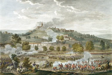 Slaget ved Montebello og Casteggio, 20 Prairial, år 8 (9. juni 1800) gravert av Jean Duplessi-Bertaux (1747-1819) (akvatint)