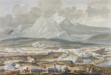 Slaget ved Rivoli, 25 og 26 Nivose, år 5 (januar 1797) gravert av Jean Duplessi-Bertaux (1747-1819) (akvatint)
