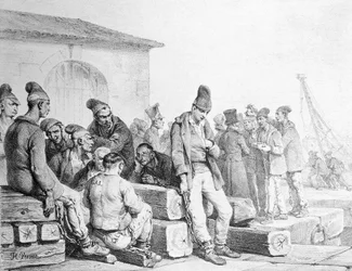 The Convicts, gravert av Francois Seraphin Delpech (1778-1825), første halvdel av 1800-tallet