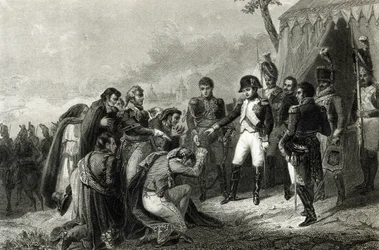 Den beseirede spanske bøyde seg foran Napoleon før hans inntreden i Madrid, desember 1808