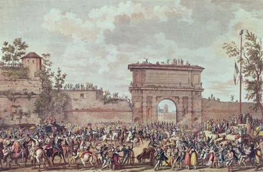 Franskmennenes inntog i Milano, 25 Floreal An IV (14. mai 1796) (akvatint)