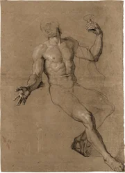 Studie av en mann sittende nakenfigur, for Bacchus