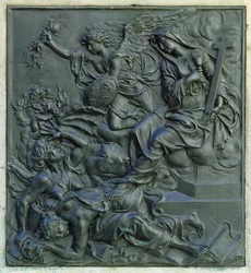 The Angel of France som fordriver kjetterne, detalj fra sokkelen til en statue av Ludvig XIV, ca. 1687 (bronse)