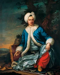 Portrett av en europeer i tyrkisk kostyme - Maleri av Antoine de Favray (1706-1791), olje på lerret (146x119 cm), andre halvdel av 1700-tallet, fransk kunst - Pera Museum, Istanbul (Tyrkia)