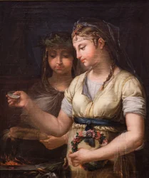 To vestalske jomfruer forbereder et offer, 1770 (olje på lerret)