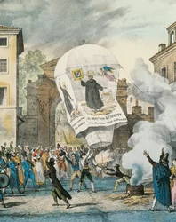 Luftballong for San Giuseppe-dagen i Roma, av Antoine-Jean-Baptiste Thomas (1791-1833), trykk. Detalj. Italia