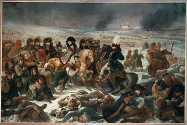 Napoleon på slagmarken ved Eylau, vunnet 9. februar 1807 av de franske troppene mot russerne og prøysserne...
