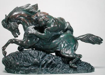 Hest overrasket av en tiger (bronse)