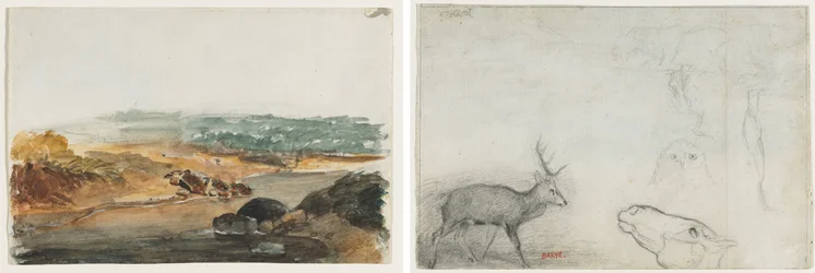 Landskap (rekto); Studier av dyr (verso)