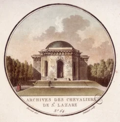 Arkivene til ridderne av Saint Lazarus i Paris. I prittoresque utsikt over hovedbygningene i Paris av sersjant