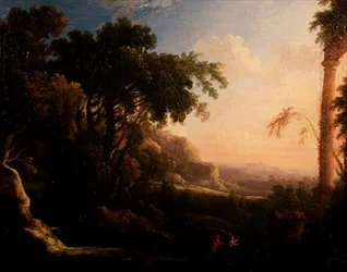 Pan og Syrinx i et arkadisk landskap
