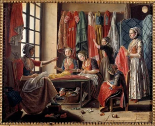 Et syverksted i Arles i 1760. Maleri av Antoine Raspal (1738-1811), 1760. Arles, Musée Réattu.