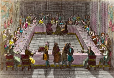 Det kongelige lotteri på 1700-tallet. Gravering av Trouvain Antoine (1656-1708)