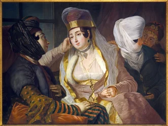 Levantinske damer i byhår. Maleri av Antoine de Favray (1706-1791), olje på lerret