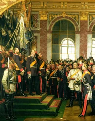 Proklamasjonen av Wilhelm som keiser av det nye tyske riket, i Speilsalen i Versailles 18. januar 1871, malt 1885 (se også 153620)