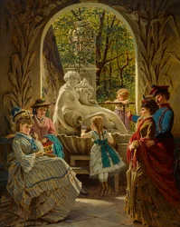 Pavillon du festival de Printemps a Schonbrunn, Vienne - Pavilion to the Fair Spring in Schoenbrunn - Anton Ebert (1845-1896). Oil on wood Dimension : 65x52 cm Private Collection   1411358   no       norwegian Successfully Translated  Original: The Coaxer,