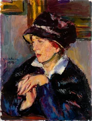 Woman with a Dark Hat - Maleri av Anton Faistauer (1887-1930) olje på lerret