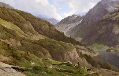 Fjelllandskap med beitende geiter