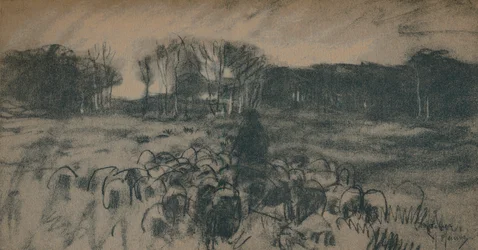 En skisse av en hyrde og flokken hans, 1800-tallet