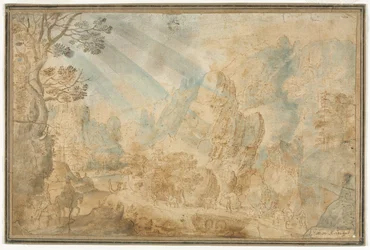 Fjelllandskap med figurer, første halvdel av 1600-tallet.