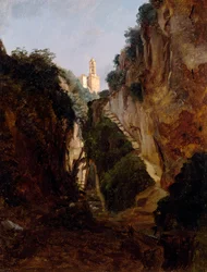 Rocky Gorge i Sorrento, av Anton Sminck Pitloo (1791-1837), Nederland, 1900-tallet