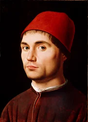 Portrett av menneske eller selvportrett Maleri av Antonello di Antonio dit Antonello da Messina (1430-1479) 1473 cm. 35,5x25,5 London, Nasjonalgalleriet