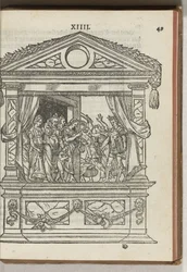 Tredje dekorert stillas med scene: prinsen frigjør dydene fra fangenskap, 1577