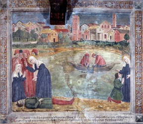 Livet til St. Francesca Romana : En mann blir reist opp av helgenen etter å ha blitt druknet i Tiberen (Fresco