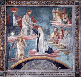 Livet til St. Francesca Romana : Under en ekstase tar den guddommelige forløser Francesca ved høyre hånd (Fresco