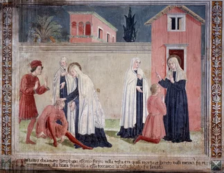 Livet til St Francesca Romana: Helgenen helbreder en mann som er såret i hodet (Fresco