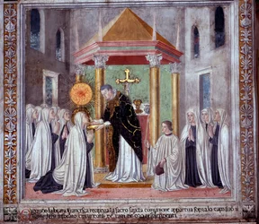 Livet til St. Francesca Romana: Da helgenen mottok nattverden, dukket det opp en lysende kule over henne (Fresco