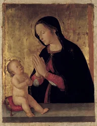The Virgin Adoring the Child Altertavle av Antoniazzo Romano (1430-1508)