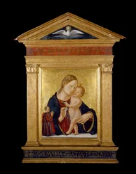 Jomfru og barn med giver, ca. 1480 (tempera og bladgull på panel)