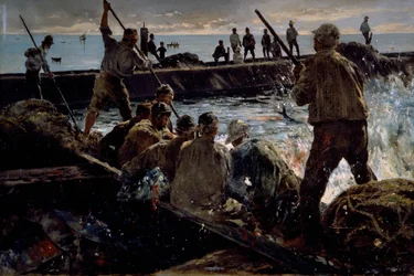Slakting av tunfisk, maleri av Antonino Leto (1844-1913), olje på lerret, 41x62 cm